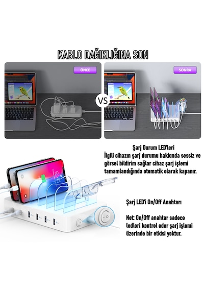 SooPii CS60 PD 3.0 60W/12A 6 Port Çoklu Şarj Cihazı Şarj İstasyonu