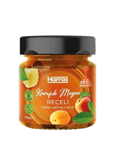 Şeker İlavesiz Karışık Meyve Reçeli 275 G X 2 Adet - %65 Meyve Oranlı Kayısı Şeftali Ayva Karışımı