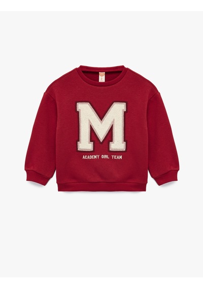Koton Bisiklet Yaka Baskılı Aplike Detaylı Uzun Kollu Sweatshirt Bordo 7wmg10006ak