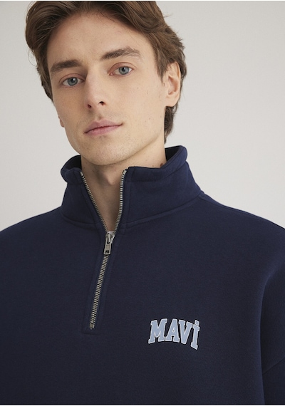 Mavi - Mavi Logo Baskılı Yarı Fermuarlı Lacivert Sweatshirt 0s10208-70497 Lacivert