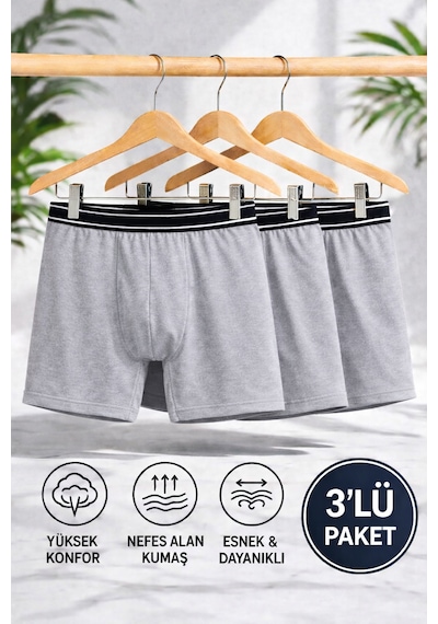 Maxi-dry 3'lü Erkek Boxer Aşırı Terleme Önleyici Çift Katmanlı, Islaklık Sızdırmaz, Nefes Alabilen İç Giyim Gri