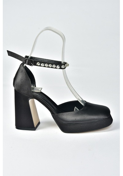 Fox Shoes Siyah Saten Kumaş Kalın Platform Topuklu Kadın Ayakkabı M404111804 Siyah