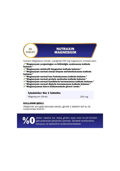 Tr Vitals Magnesium 250 Mg 60 Tablet Takviye Edici Gıda 2 Paketi