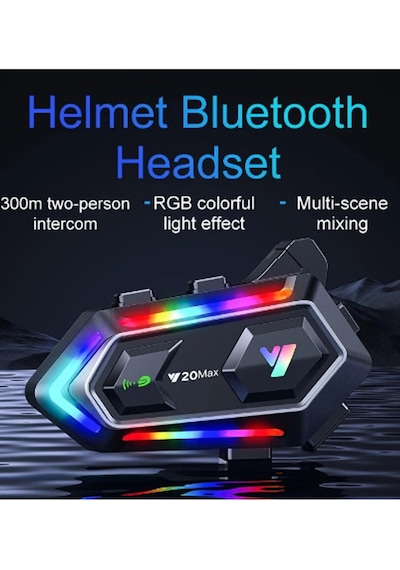 Y20 Max Motosiklet Intercom 2 Kişi Bağlantılı, Bluetooth 5.3, 300 Metre Mesafe 25-30 Saat Kullanım