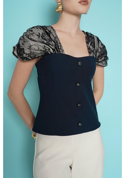 Verymoda Omuz Dantel Detaylı Kayık Yaka Bluz D2994 Lacivert