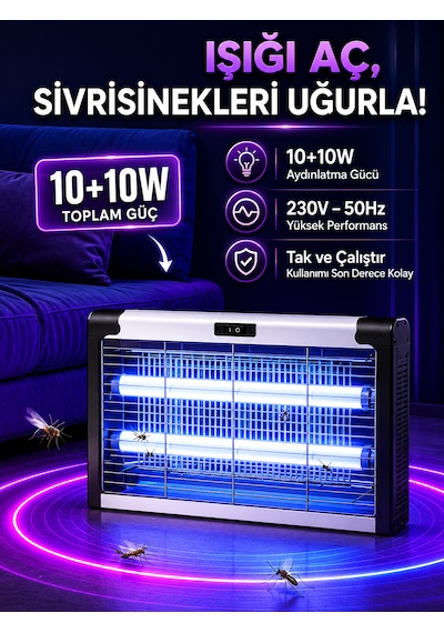 20w Çift Uva Işıklı Elektrikli Sivrisinek Kovucu Sinek Öldürücü Haşere Tuzak Cihazı 001