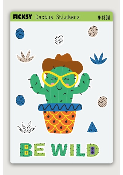 Sevimli Gözlüklü Kaktüs Be Wild Temalı Sticker Seti - 11 Adet Etiket Çıkartma Diğer