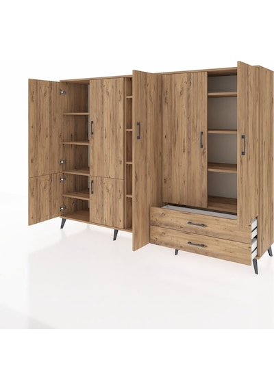 Hyperion Dolap 12 Raflı 2 Çekmeceli 7 Kapaklı 220x44x163 Çam-çam Çam-çam