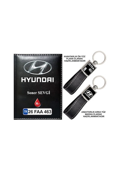 Plakanıza Özel Hyundai Logolu Siyah Ruhsat Kabı Ve Anahtarlık