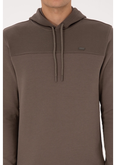 U.S. Polo Assn. Erkek Regular Fit Kapüşonlu Petek Dokulu Vizon Sweatshirt 50315526-VR052