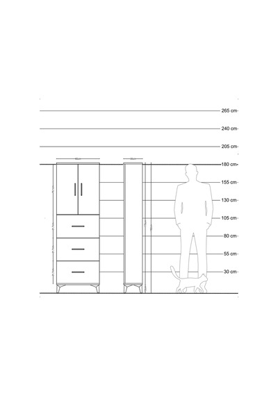 Arges Dolap 3 Raflı 3 Çekmeceli 2 Kapaklı 60x30x182 Aytaşı-çam Aytaşı
