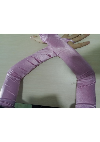 Saten Likralı Dans & Opera Eldiveni - 58 Cm Gül Kurusu Gülkurusu