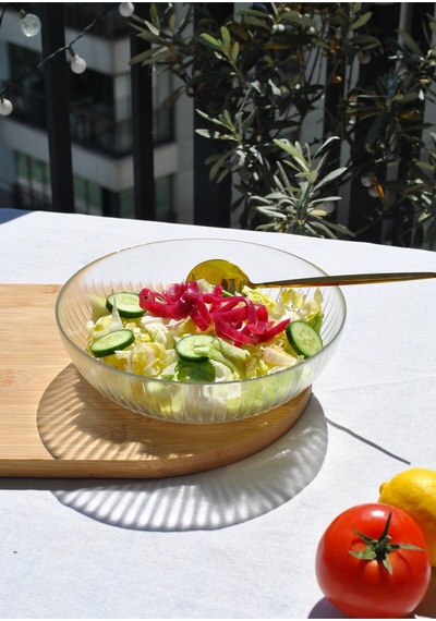 1 Adet Cam Şeffaf 20 Cm Salata Kasesi Orta Boy Salata Tabağı Kase 20 Cm Beyaz
