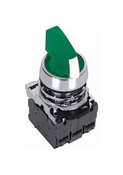 Ism-Bk123B5 24V Metal Işıklı Mandal Buton - Yeşil
