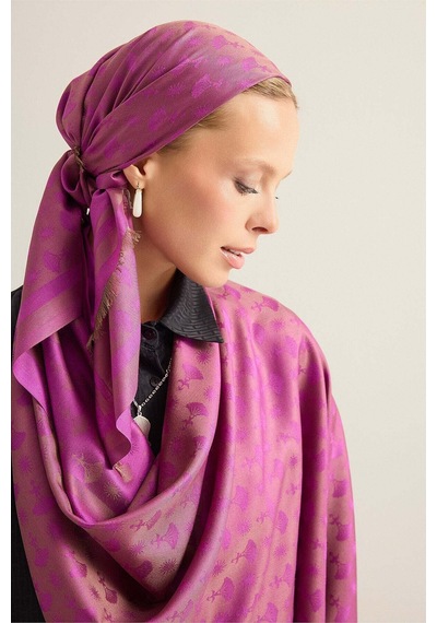 Imannoor Karanfil Monogram Mor İpek Şal 68x200 Mor