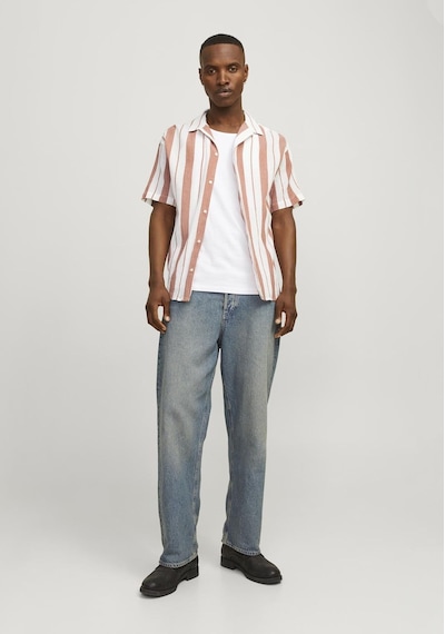 Jack & Jones Erkek Rahat Kesim Çizgili Gömlek - Luke 12255235 Maple Syrup Kiremit
