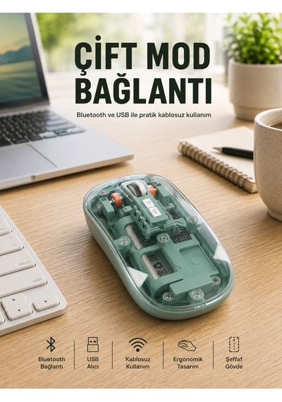 Pilli Kablosuz Mouse Bluetooth Ve Usb Uyumlu Sessiz Tıklama Yeni Nesil - Lisinya