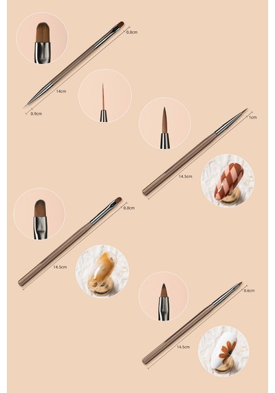 Tırnak Süsleme Fırçası Profesyonel Yüksek Kalite 9'lu Nail Art Fırça Seti - Gri Protez Tırnak Fırçası Gri