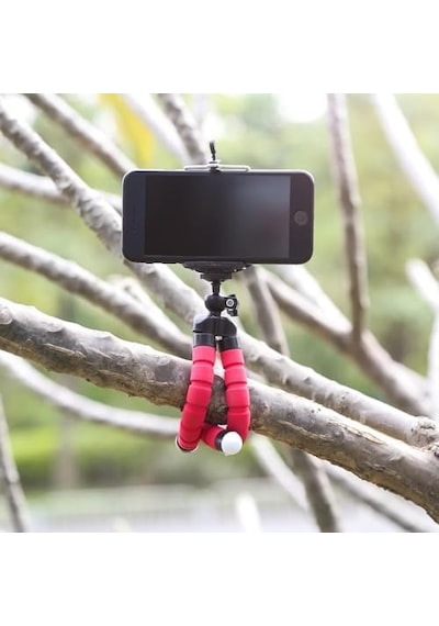 Süngerli, Elastik Ve Sabit, Dönebilen Tripod Kırmızı