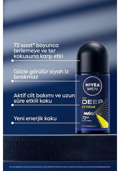 Nivea Men Deep Extreme Maxxtech 72 Saat Erkek Roll-On Deodorant 50 ML