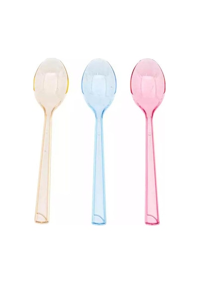 Plastik Şeffaf Kırmızı Sup Kaşık - Tatlı Dondurma Kaşığı - 12.5 Cm. - 50 Adetlik 5 Paket Kırmızı