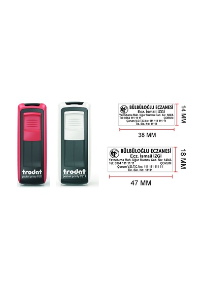 Eczane Cep Kaşesi - Trodat 9512 - 9511 9512 47x18 -Pembe-Siyah
