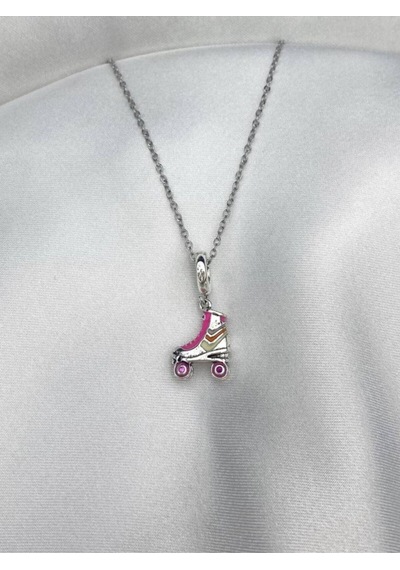 Pembe Gümüş Renkli Paten Charm Kolye Paslanmaz Çelik Çok renkli