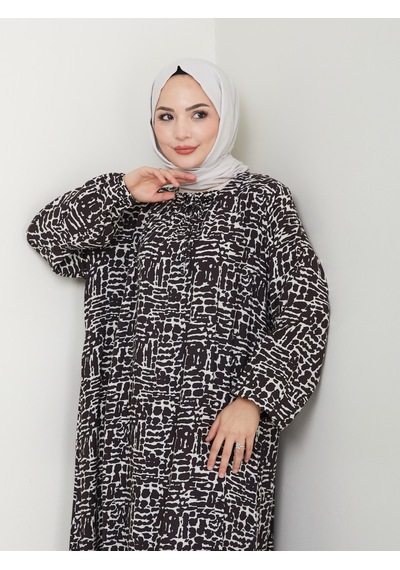 Nevayla Moda Önü Büzgülü Viskon Elbise - Kahverengi / E0130 Kahverengi