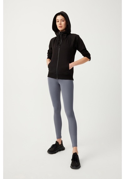 Los Ojos Kadın Siyah Kapüşonlu Fermuarlı Sweatshirt Eşofman Üstü Siyah
