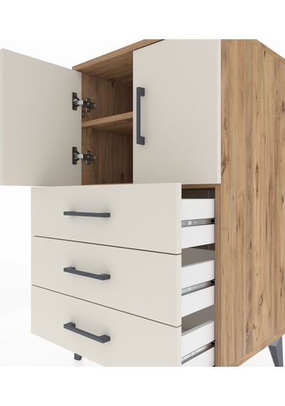 Hyperion Komodin 2 Raflı 3 Çekmeceli 2 Kapaklı 60x44x106 Çam-aytaşı Atlas Çam