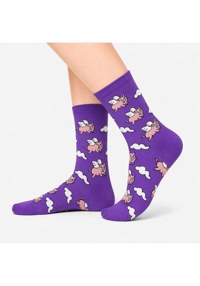 Carnaval Socks Mor Domuz Desenli Renkli Çorap Çok Renkli