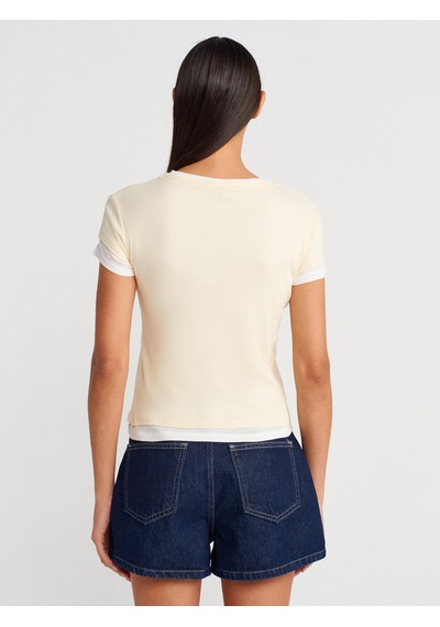 Dilvin 31783 Çift Katlı Düğmeli T-shirt-açık Sarı Açık Sarı