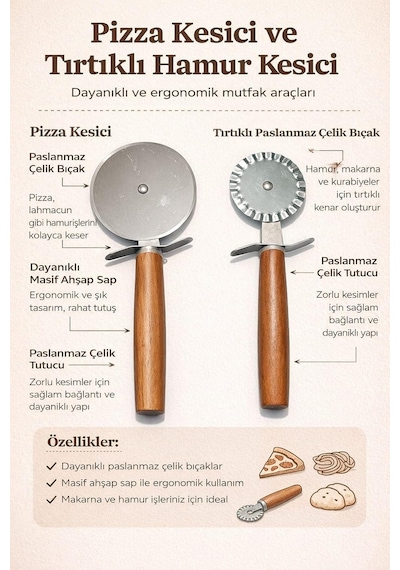 2 Li Hamur Kesici Rulet Seti, Düz Ve Tırtıklı Pizza Ve Makarna Kesici, Ahşap Saplı Paslanmaz Çelik Mutfak Aleti,ahşap Saplı Hamur Kesme Ruleti 2 Li Set, Pizza Dilimleyici Ve Mantı Kesici Ahşap - Siyah 2 Li Hamur Kesici Rulet Seti, Düz Ve Tırtıklı Pizza Ve Makarna Kesici, Ahşap Saplı Paslanmaz Çelik Mutfak Aleti,ahşap Saplı Hamur Kesme Ruleti 2 Li Set, Pizza Dilimleyici Ve Mantı Kesici Ahşap - Siyah