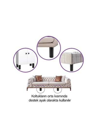 Silindir Destek Ayağı 12 Cm Siyah Gizli Ayak M8 Civatalı Incediş Mobilya Kanepe Baza Koltuk Siyah Diğer