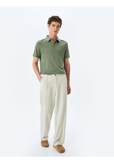Koton Kısa Kollu Yarı Transparan Regular Fit Polo Yaka Tişört Haki 5sam10028mk Haki