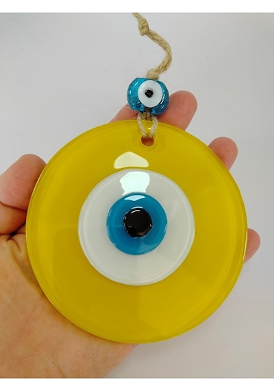Opak Sarı Nazar Boncuğu 10 Cm El Yapımı Cam Duvar Dekoru Hediyeli