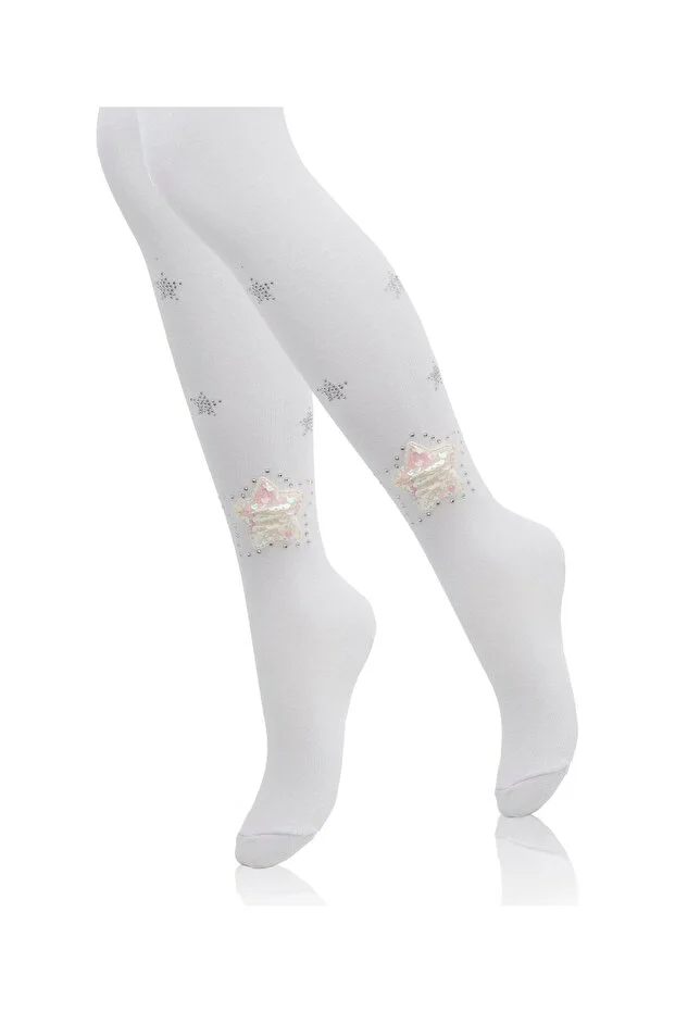 Veraye Socks Kız Külotlu Çorap Pullu Taş Baskılı Pamuklu Penye 3'lü Beyaz-krem-pembe Veraye Socks Kız Külotlu Çorap Pullu Taş Baskılı Pamuklu Penye 3'lü Beyaz-krem-pembe