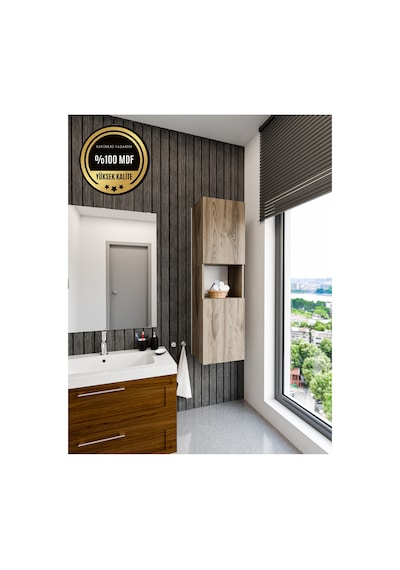 Lisa Banyo Dolabı Duvara Monte Raflı Mdf Ceviz