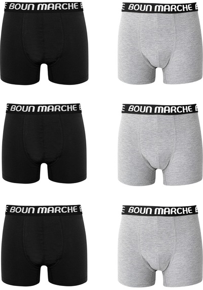 Boun Marche Erkek Boxer Likralı Premium 6'lı Kutu Hector Siyah - Gri - Hector