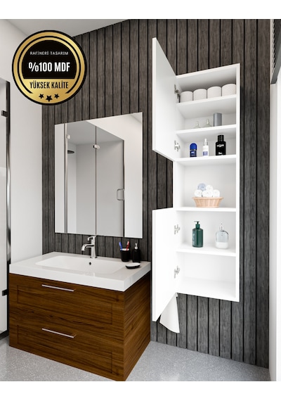 Lisa Bölmeli, Kapaklı Ve Duvara Monteli Banyo Dolabı Çok Amaçlı Dolap Beyaz