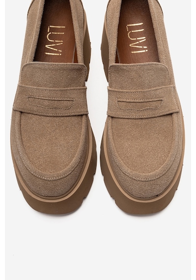 Luvishoes Santıa Toprak Süet Kadın Kalın Tabanlı Loafer Ayakkabı Toprak
