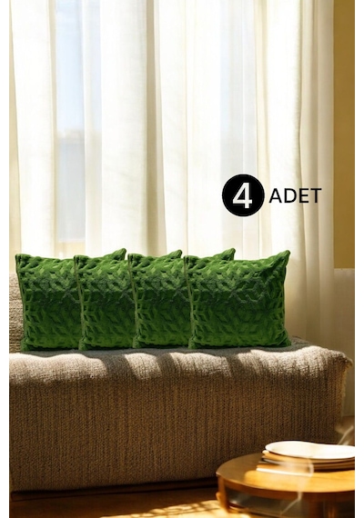 Bohem 4'lü Dekoratif Yastık Kılıfı Kırlent Kılıfı 43x43 Cm Yeşil Yeşil