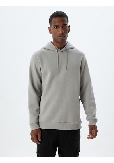 Koton Kapşonlu Sweatshirt Basic Pamuk Karışımlı Gri 5wam70001mk Gri