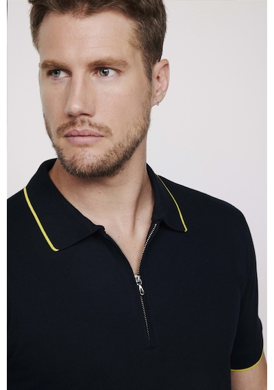 Tudors Erkek Polo Yaka Slim Fit Pamuk Fermuarlı Pike Lacivertvert Tişört-27686-Lacivertvert Lacivert