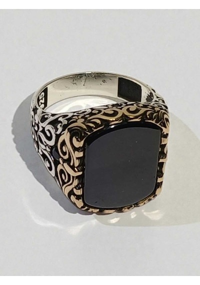 925 Ayar Gümüş Doğal Siyah Oniks Taşlı Erkek Yüzük - Özel El İşçiliği Sarmaşık Motifli Ağır Kasa 16.58 Gr 925 Ayar Gümüş Doğal Siyah Oniks Taşlı Erkek Yüzük - Özel El İşçiliği Sarmaşık Motifli Ağır Kasa 16.58 Gr