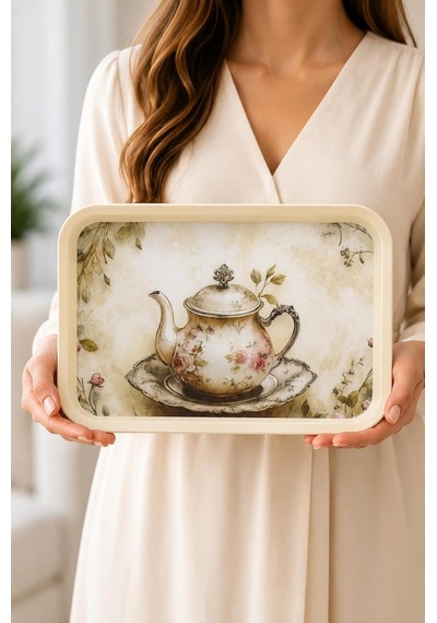 Tr English Tea 20x30 Cm Dekoratif Servis Tepsisi Vintage Sunum Çay Ve Kahve Tepsisi Hediyelik Diğer