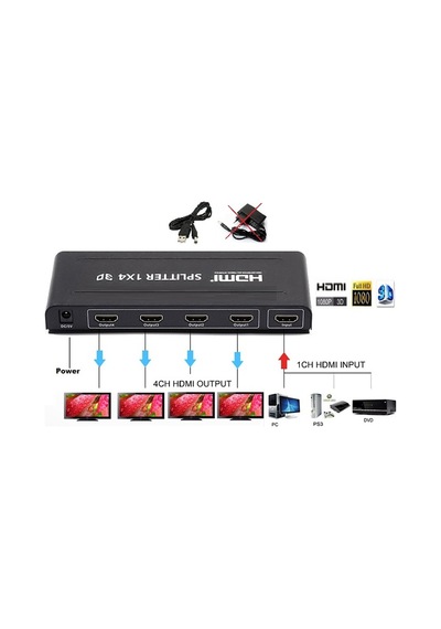 4 Port Hdmi Splitter Switch 4872P Çoklayıcı Çoğaltıcı Çoklu Ekran