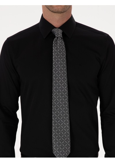 Cacharel Siyah Slim Fit %100 Pamuk Klasik Gömlek