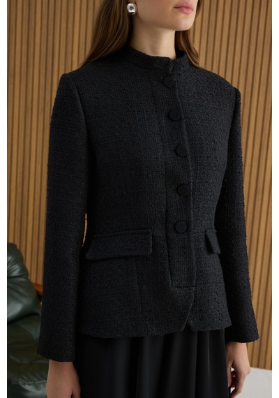Aker Siyah Tweed Ceket Görünümlü Crep Etekli Elbise Siyah Siyah