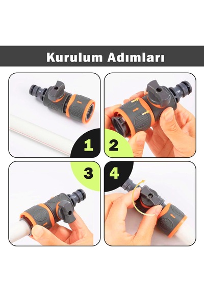 Car-fil Hızlı Bağlantılı Bahçe Hortumu Adaptörü 1/2 Uyumlu, Vanalı Konnektör 1/2"